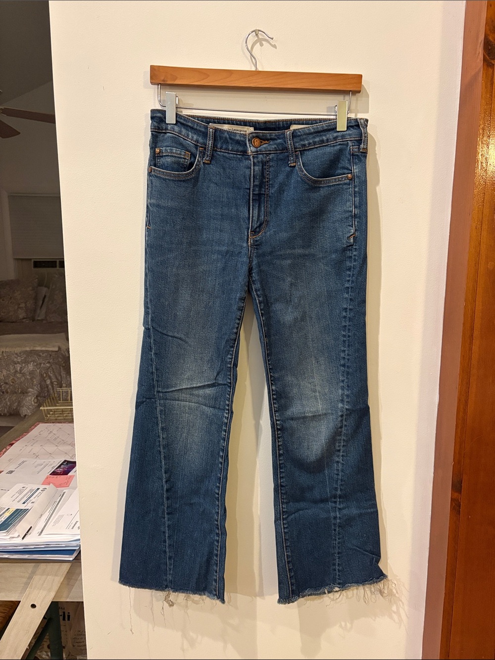 Pilcro and the Letterpress Midwash Blue Flared Cropped High-Rise Jeans,Size 27